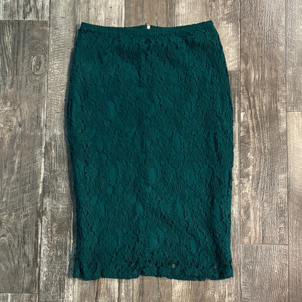 Xhilaration Green Floral Lace Pencil Skirt